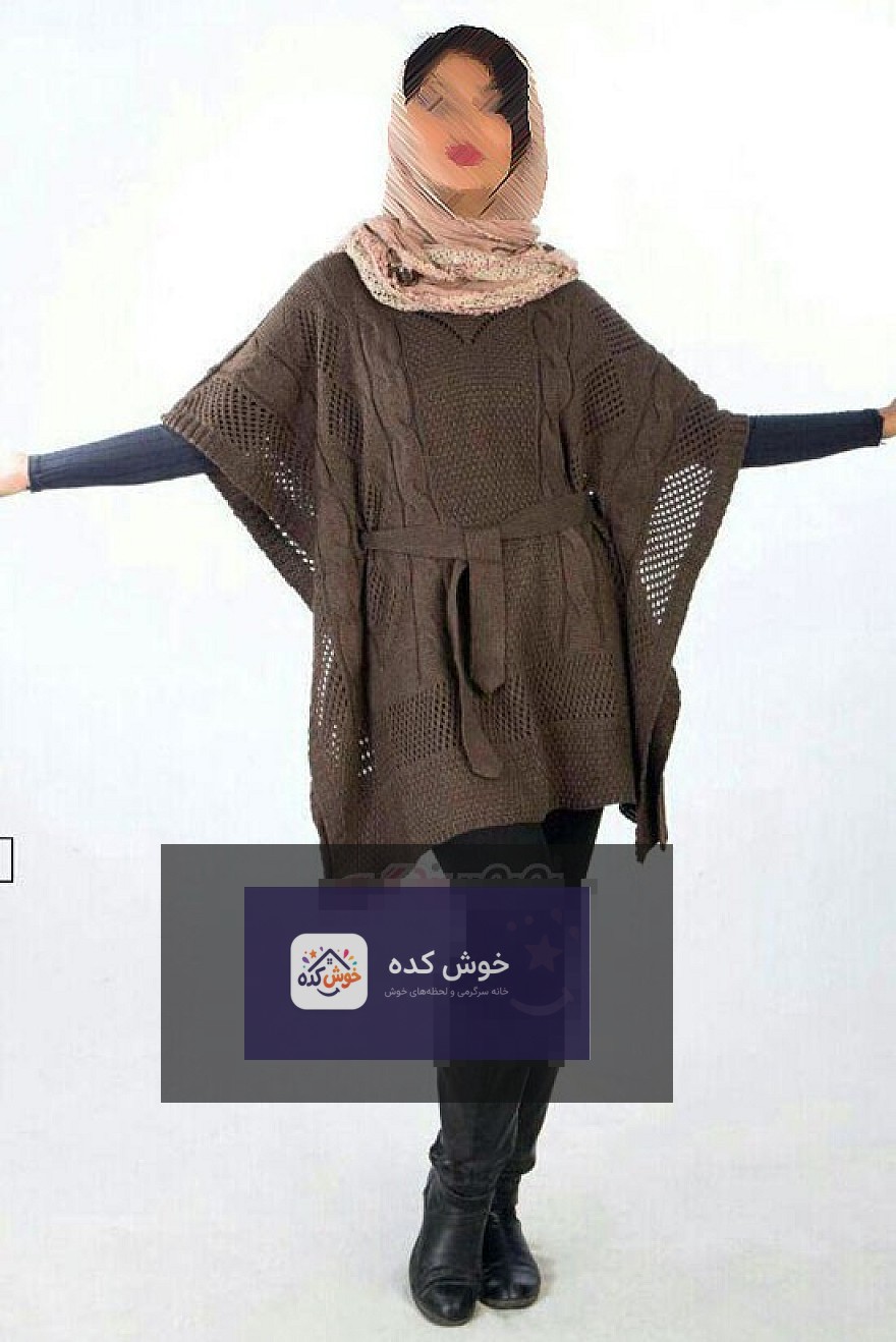 مانتو بافتنی زمستانی یقه شل مدل مانتو بافتنی زمستانی زنانه، رنگ طوسی، یقه شل، آستین کیمونو، بافت درشت، مناسب هوای سرد