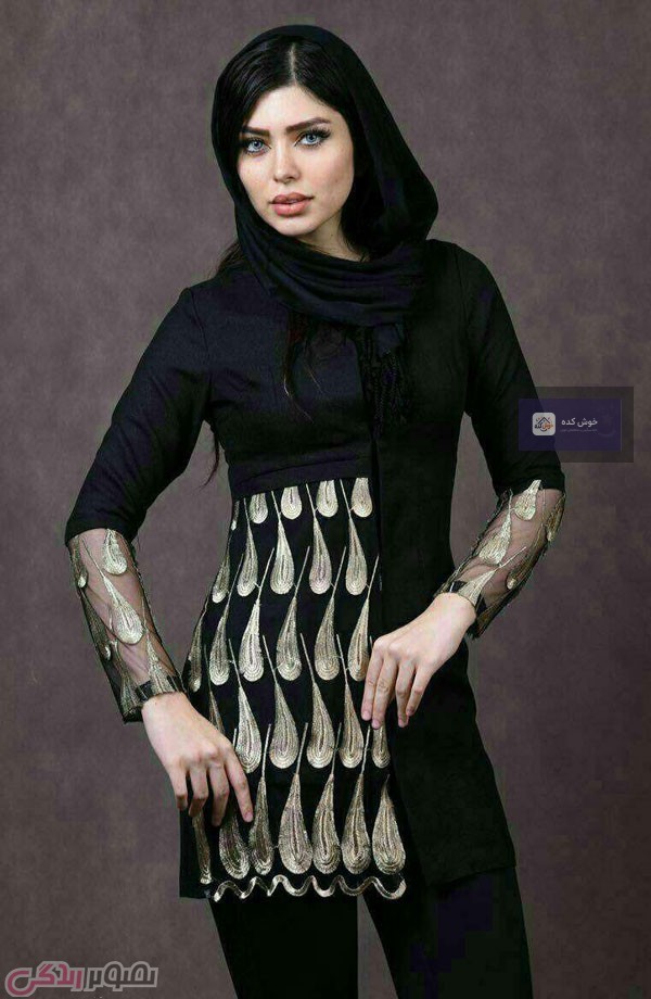مانتو مجلسی مشکی و طلایی , مدل مانتو جدید