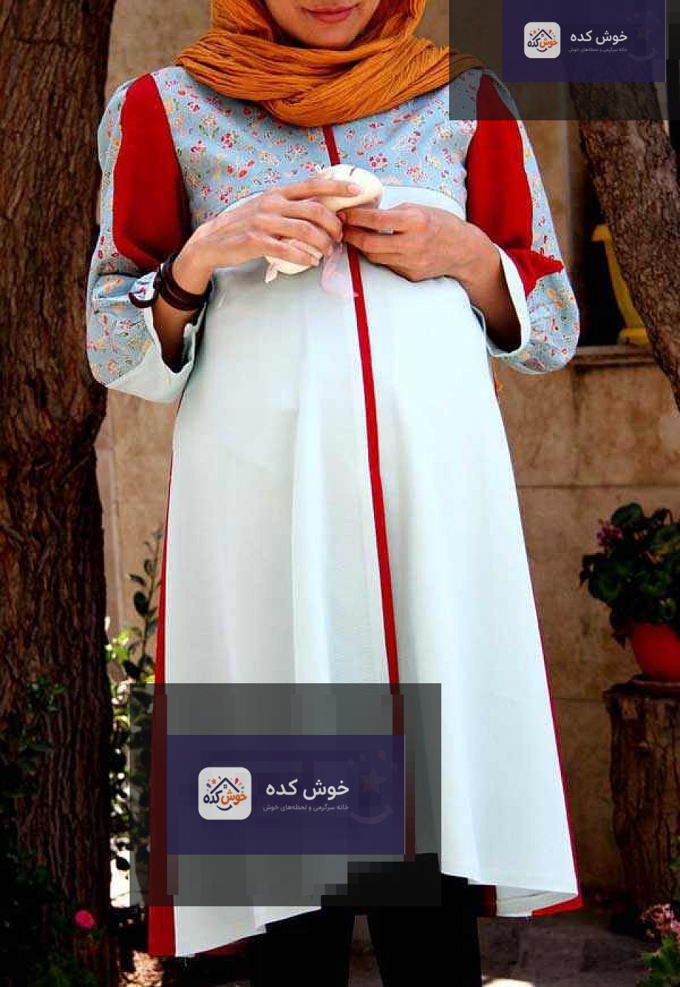 مدل مانتو بارداری بهاری و تابستانی با طرح گل‌دار و رنگ روشن، مناسب برای خانم‌های باردار شیک‌پوش