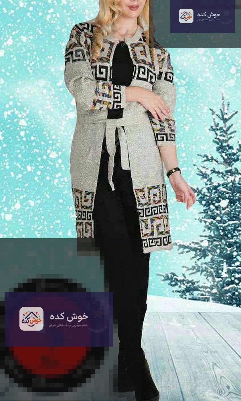 مدل مانتو بافت پاییزی بلند و شیک با طرح راه راه عمودی، مناسب برای استایل روزمره و مجلسی