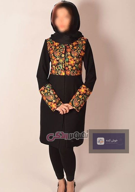 مدل مانتو عید نوروز ۹۵ مزون مشکات، مانتوی مجلسی کوتاه با گلدوزی ظریف و رنگ آبی
