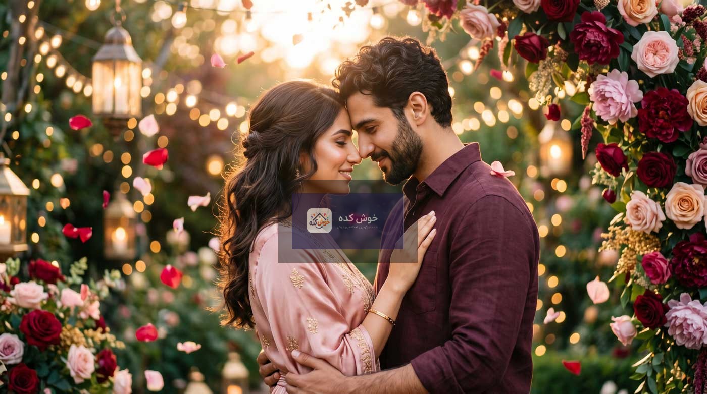 متن عاشقانه کوتاه و جذاب با پس‌زمینه گل‌های صورتی و قلب، مناسب برای بیو و استوری