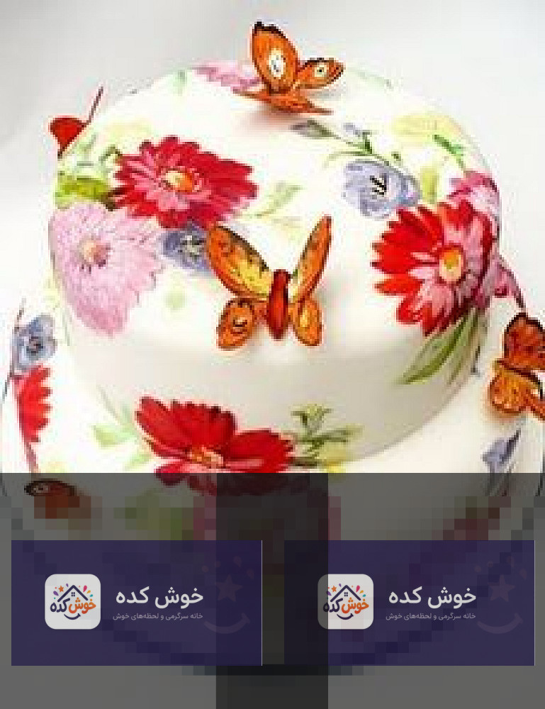 نقاشی روی کیک فوندانت با طرح گل‌های رنگارنگ و برگ‌های سبز، تکنیک نقاشی با قلمو و رنگ‌های خوراکی