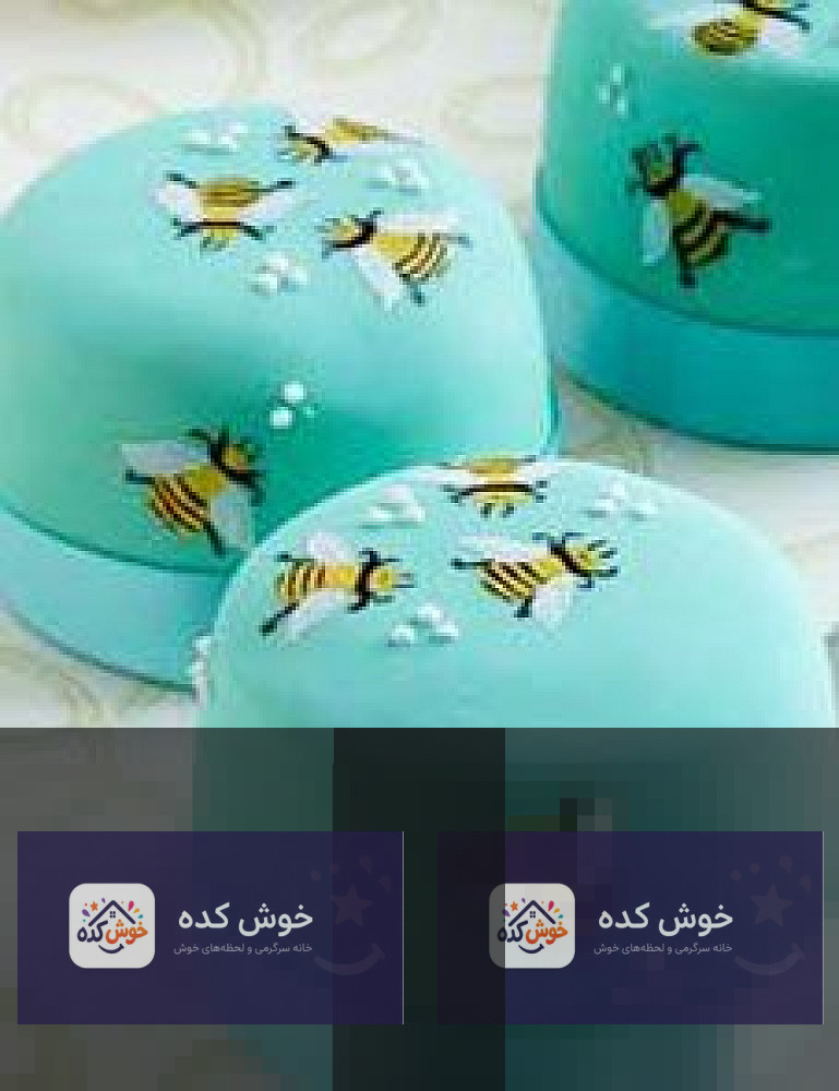نقاشی روی کیک فوندانت با طرح منظره کارتونی شامل درخت، خانه و ابرهای سفید، با جزئیات دقیق و رنگارنگ