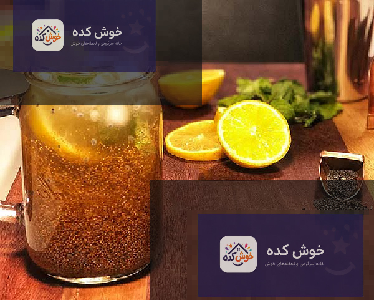 معجون خاکشیر و تخم شربتی خنک و گوارا تصویری نزدیک از معجون خاکشیر و تخم شربتی در لیوان، با دانههای ژلهای و رنگ کهربایی، آماده برای نوشیدن