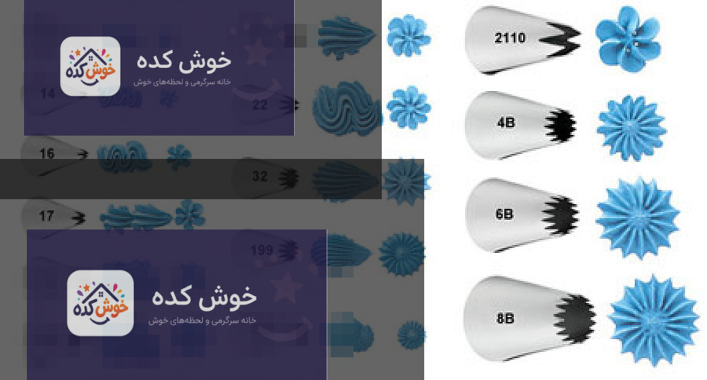 ماسوره های ستاره ای متنوع مجموعه ای از ماسوره های ستاره ای در اندازه ها و طرح های مختلف برای تزیین کیک و شیرینی