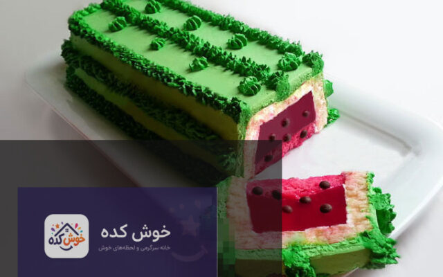 کیک ژله هندوانه ای با لایه های سبز، سفید و قرمز، مناسب برای شب یلدا