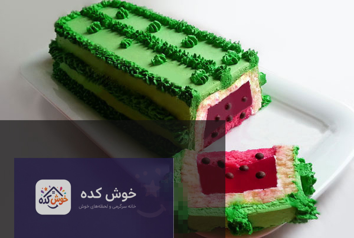 کیک ژله هندوانه ای با لایه های سبز، سفید و قرمز، مناسب برای شب یلدا
