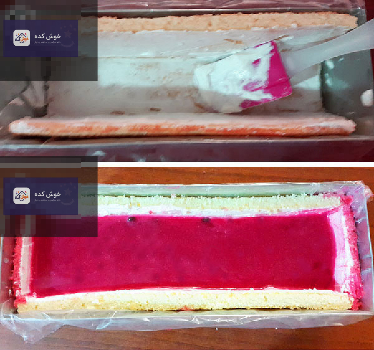 کیک ژله هندوانه ای کامل با تزیینات میوه و دانه های شکلاتی روی میز