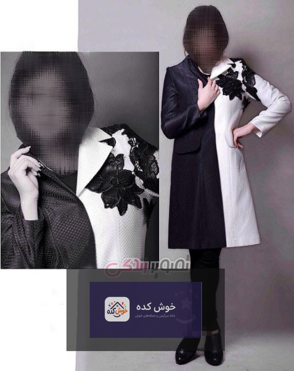 مانتو مجلسی کوتاه و مدرن هانا قره‌گوزلو با پارچه طرح‌دار و یقه ایستاده، مناسب برای مهمانی‌ها