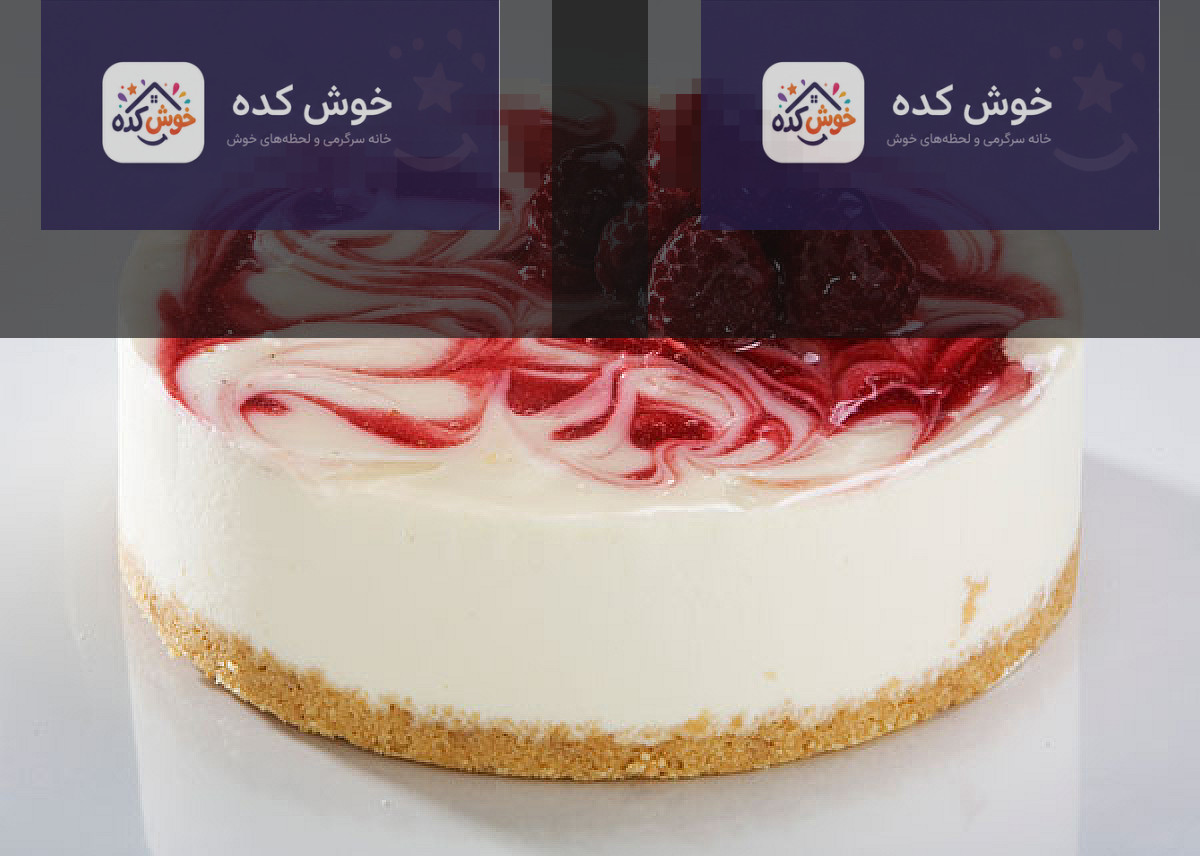 چیز کیک یخچالی خوشمزه برش های چیز کیک یخچالی آماده سرو، با لایه های بیسکویت، کرم پنیری و ژله میوه ای