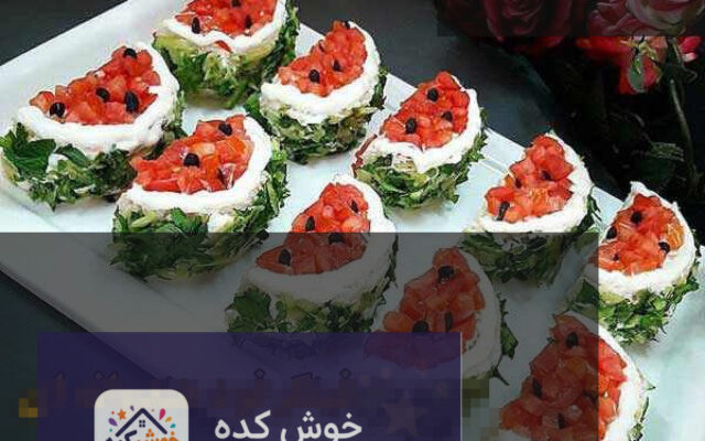 فینگرفود هندوانه‌ای جذاب و خوش‌رنگ برای پذیرایی شب یلدا، با تزئینات زیبا و برش‌های منظم