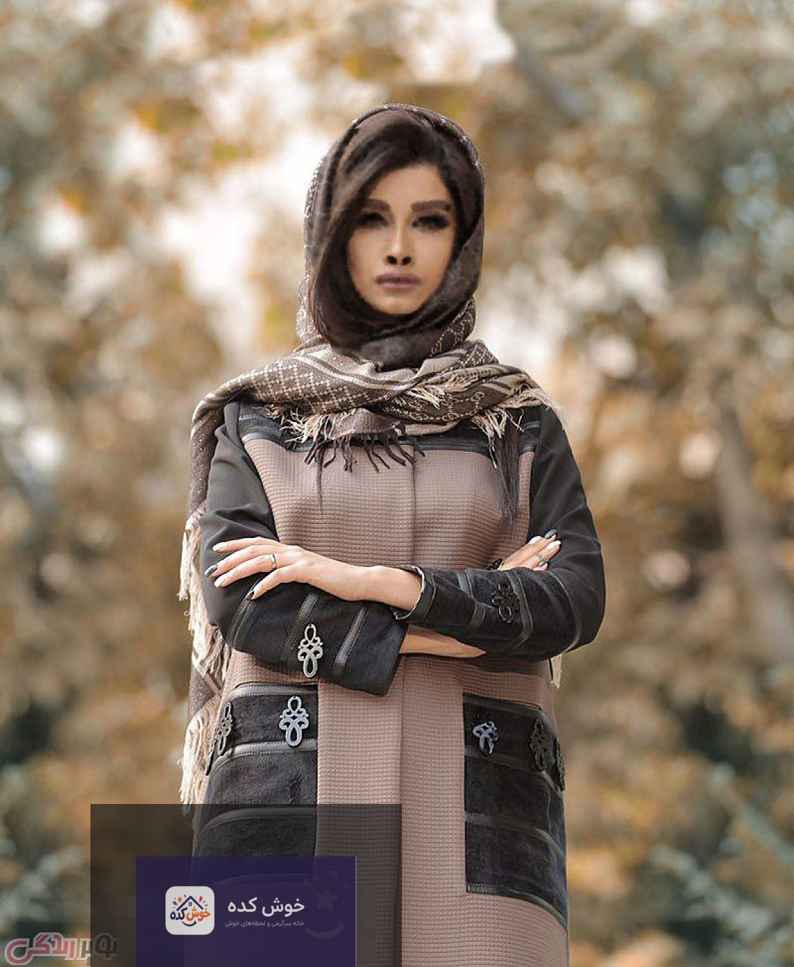 مدل مانتو مجلسی پاییزه بلند و آزاد با پارچه مشکی و جزئیات توری، مناسب مهمانی