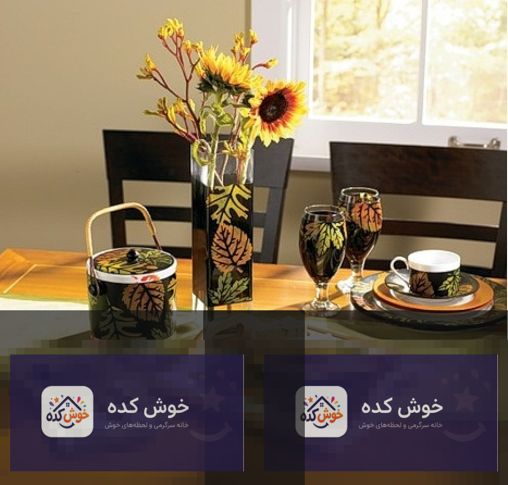 گلدان شیشهای با نقاشی ویترای گل نقاشی ویترای روی گلدان شیشهای با طرح گلهای رنگارنگ و برگهای سبز، آماده برای خشک شدن