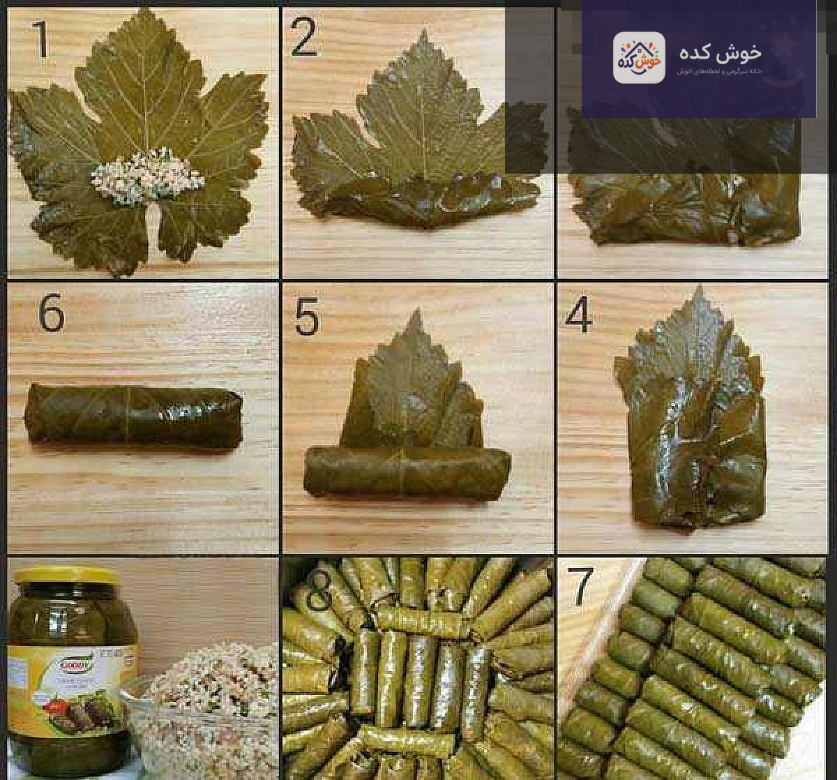 نمای نزدیک از دلمه برگ موی پیچیده شده به روش رولی، آماده برای پخت