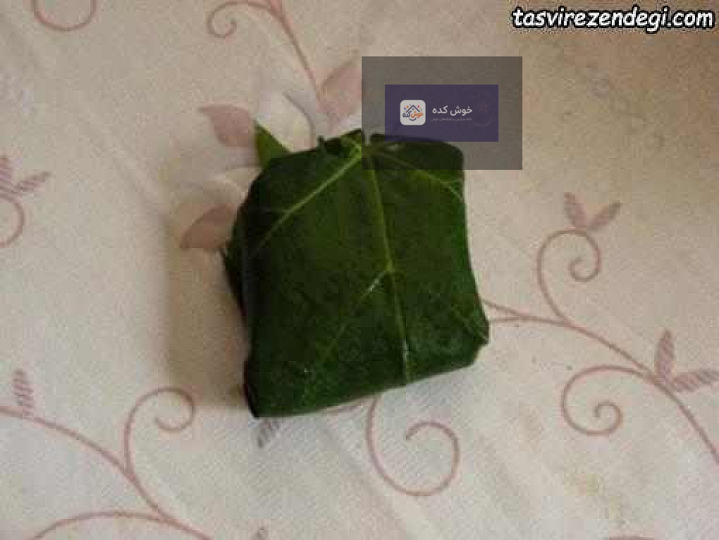 روش پیچیدن دلمه برگ مو بقچه ای