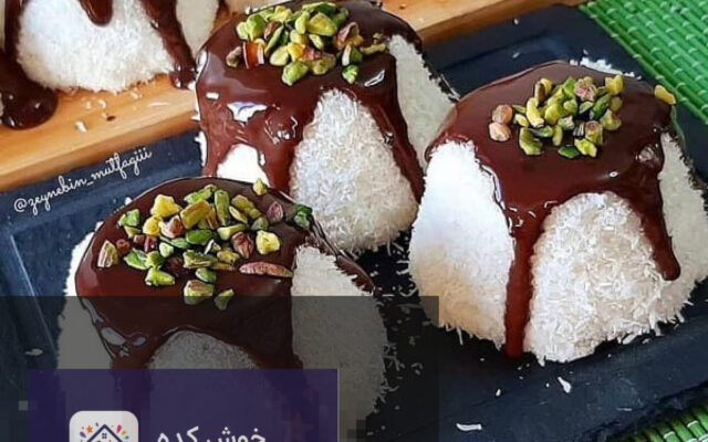 تاتلی فنجانی مجلسی با سس شکلاتی و پودر پسته، دسری خوشمزه و شیک مناسب مهمانی‌ها