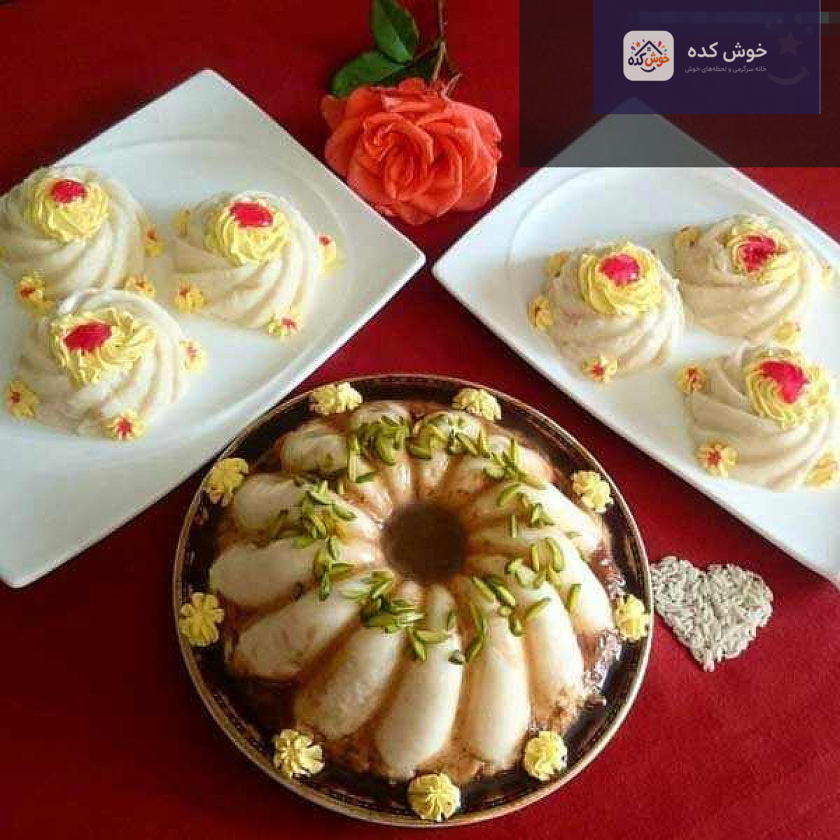 پودینگ برنج قالبی مجلسی پودینگ برنج قالبی با تزیین دارچین و خلال بادام، مناسب برای دسر مجلسی یا صبحانه مقوی